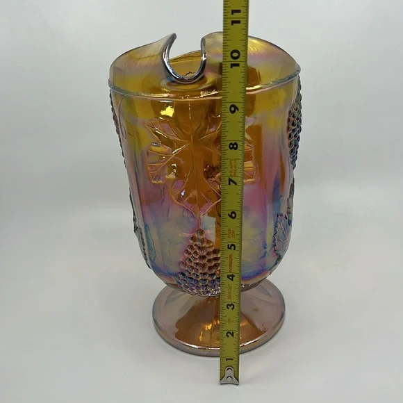 Vintage Indiana Gold Amber Carnival Glass Harvest Grape Pitcher - Picture 8 of 10